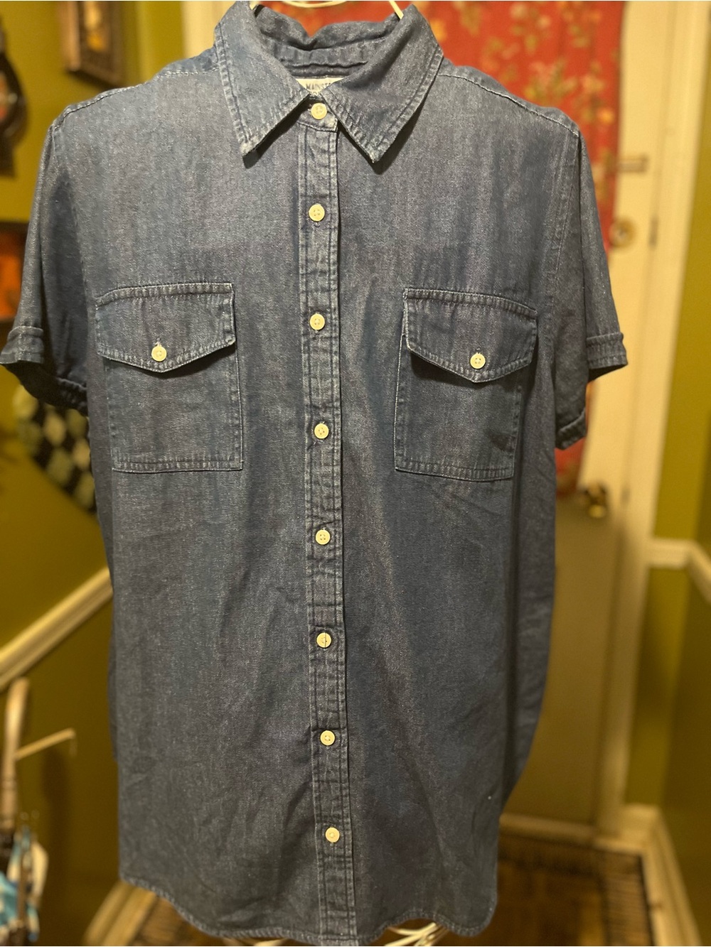 Main Street Blues Vintage Short Sleeve Denim Button Down Shirt L New NWT